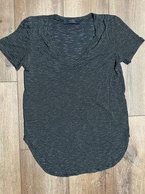 Madeline Grey and White Striped V-Neck Small